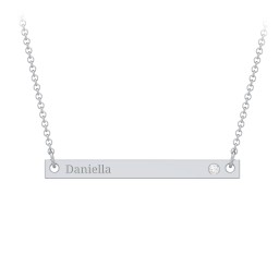 Birthstone Name Bar Pendant in 925 Sterling Silver with Diamond