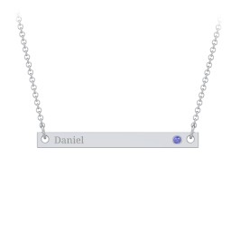 Birthstone Name Bar Pendant in 925 Sterling Silver with Blue Sapphire