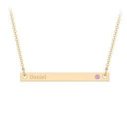 Birthstone Name Bar Pendant in 10K Solid Yellow Gold with Amethyst