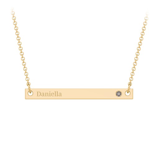 Birthstone Name Bar Pendant – 10K Yellow Gold with Smokey Quartz