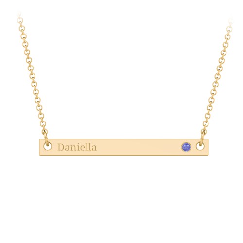 Birthstone Name Bar Pendant – 10K Yellow Gold with Blue Sapphire