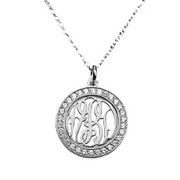 Sparkling Halo Monogram Pendant in 925 Sterling Silver with White Premium Zirconia
