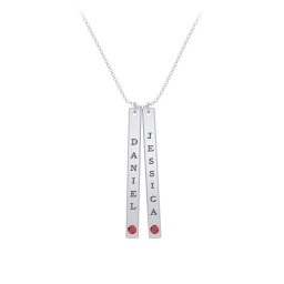 Multi Vertical Birthstone Bar Pendant - 2 Bar in 925 Sterling Silver with Garnet, Red Premium Zirconia, and Fancy Pink Premium Zirconia
