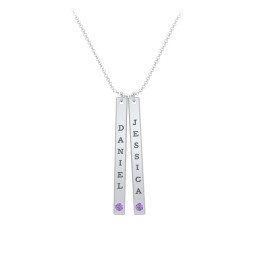 Multi Vertical Birthstone Bar Pendant - 2 Bar in 925 Sterling Silver with Amethyst, Red Premium Zirconia, and Fancy Pink Premium Zirconia
