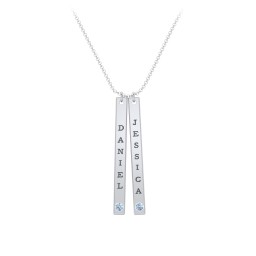 Multi Vertical Birthstone Bar Pendant - 2 Bar in 925 Sterling Silver with Blue Topaz, Red Premium Zirconia, and Fancy Pink Premium Zirconia