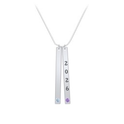 Multi Vertical Birthstone Bar Pendant - 2 Bar in 925 Sterling Silver with Blue Topaz, Amethyst, Red Premium Zirconia, and Fancy Pink Premium Zirconia