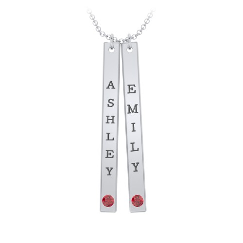 Multi Vertical Birthstone Bar Pendant - 2 Bar – Sterling Silver with Garnet