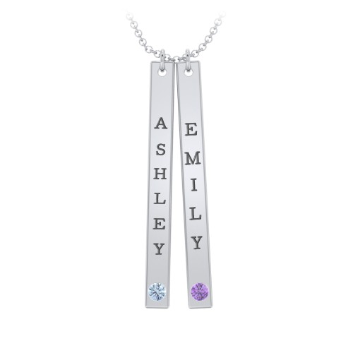 Multi Vertical Birthstone Bar Pendant - 2 Bar – Sterling Silver with Blue Topaz and Amethyst