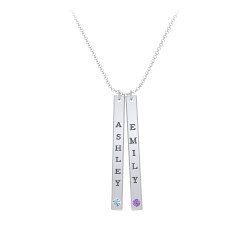 Multi Vertical Birthstone Bar Pendant - 2 Bar – Sterling Silver with Blue Topaz and Amethyst