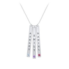 Multi Vertical Birthstone Bar Pendant - 3 Bar – Sterling Silver with Blue Topaz, Amethyst, and Ruby