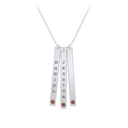 Multi Vertical Birthstone Bar Pendant - 3 Bar in 925 Sterling Silver with Garnet and Fancy Pink Premium Zirconia