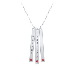 Multi Vertical Birthstone Bar Pendant - 3 Bar in 925 Sterling Silver with Garnet and Fancy Pink Premium Zirconia