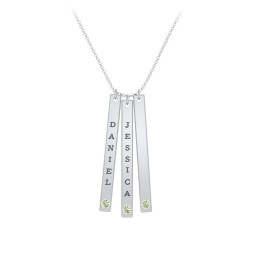 Multi Vertical Birthstone Bar Pendant - 3 Bar in 925 Sterling Silver with Peridot and Fancy Pink Premium Zirconia