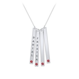 Multi Vertical Birthstone Bar Pendant - 4 Bar in 925 Sterling Silver with Garnet