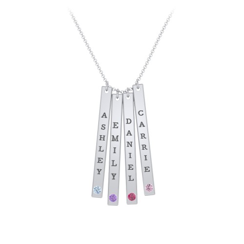 Multi Vertical Birthstone Bar Pendant - 4 Bar – Sterling Silver with Blue Topaz, Amethyst, Ruby, and Pink Tourmaline