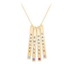 Multi Vertical Birthstone Bar Pendant - 4 Bar in 10K Solid Yellow Gold with Blue Topaz, Amethyst, Red Premium Zirconia, and Fancy Pink Premium Zirconia