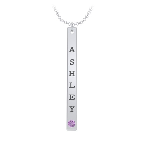 Multi Vertical Birthstone Bar Pendant - 1 Bar – Sterling Silver with Amethyst