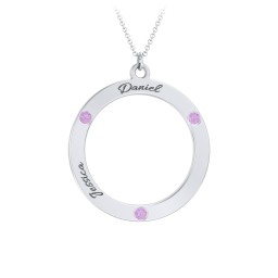 Circle Birthstone Pendant in 925 Sterling Silver with Amethyst and Blue Sapphire