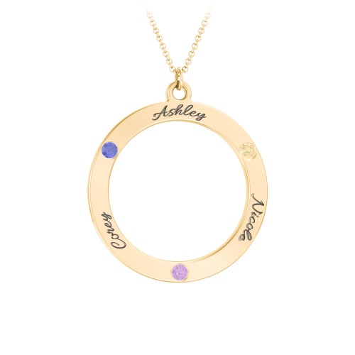 Circle Birthstone Pendant – 10K Yellow Gold with Blue Sapphire, Amethyst, and Citrine
