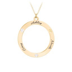 Circle Birthstone Pendant in 10K Solid Yellow Gold with Diamond, Citrine, and Blue Sapphire