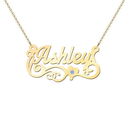 Lots of Love Name Necklace – 18K Gold Plated Silver with Fancy Blue Premium Zirconia