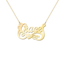 Lots of Love Name Necklace in 10K Solid Yellow Gold with Diamond