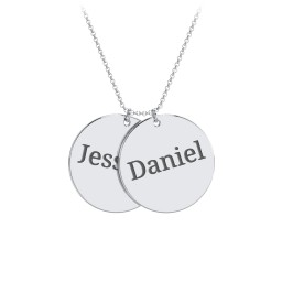 Engravable Name 2 Disc Pendant in 925 Sterling Silver with Ruby, Amethyst Premium Zirconia, Blue Sapphire, and Blue Topaz