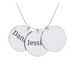 Engravable Name 3 Disc Pendant in 925 Sterling Silver with Ruby, Amethyst Premium Zirconia, Blue Sapphire, and Blue Topaz