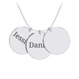 Engravable Name 3 Disc Pendant in 925 Sterling Silver with Ruby, Amethyst Premium Zirconia, Blue Sapphire, and Blue Topaz
