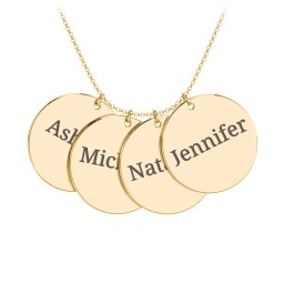 Engravable Name 4 Disc Pendant in 10K Solid Yellow Gold with Ruby, Amethyst Premium Zirconia, Blue Sapphire, and Blue Topaz