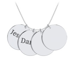 Engravable Name 4 Disc Pendant in 925 Sterling Silver with Ruby, Amethyst Premium Zirconia, Blue Sapphire, and Blue Topaz