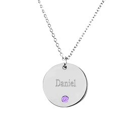 Birthstone Name Disc Pendant in 925 Sterling Silver with Amethyst