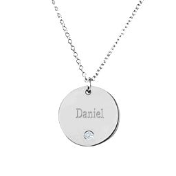 Birthstone Name Disc Pendant in 925 Sterling Silver with Diamond