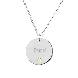 Birthstone Name Disc Pendant in 925 Sterling Silver with Peridot