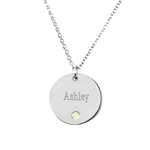 Birthstone Name Disc Pendant – Sterling Silver with Peridot