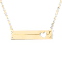 Raising The Bar Engravable Double Bar Necklace with Heart Cutout in 10K Solid Yellow Gold