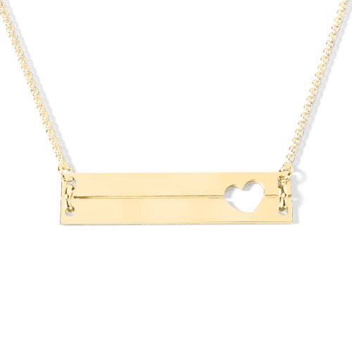 Raising The Bar Engravable Double Bar Necklace with Heart Cutout – 10K Yellow Gold