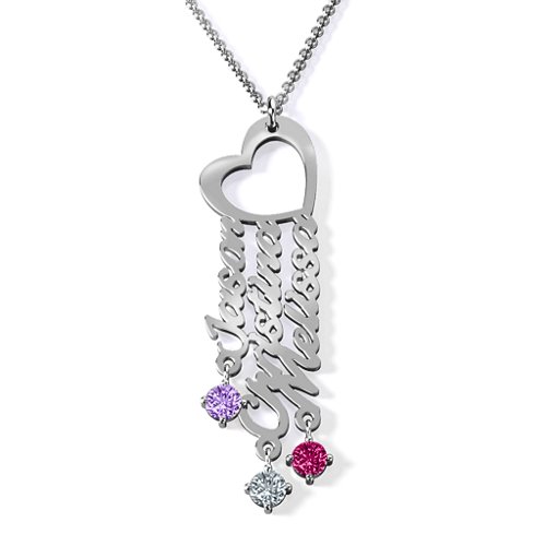A Mother's Dream Name Necklace – Sterling Silver with Amethyst, Cubic Zirconia, and Ruby