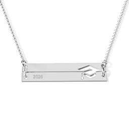 Engravable Double Bar Graduation Cap Necklace