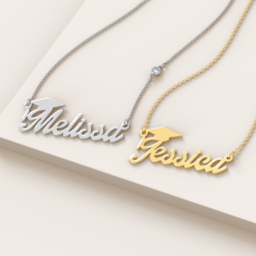 Graduation Name Necklace – 10K Yellow Gold