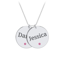 Engravable 2 Disc Pendant with Birthstone in 925 Sterling Silver with Ruby, Blue Sapphire, and Blue Topaz