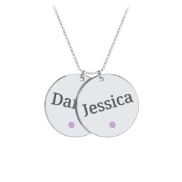 Engravable 2 Disc Pendant with Birthstone in 925 Sterling Silver with Amethyst, Blue Sapphire, and Blue Topaz