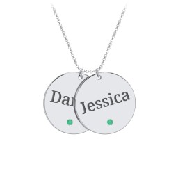 Engravable 2 Disc Pendant with Birthstone in 925 Sterling Silver with Emerald, Blue Sapphire, and Blue Topaz