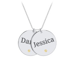 Engravable 2 Disc Pendant with Birthstone in 925 Sterling Silver with Citrine, Blue Sapphire, and Blue Topaz