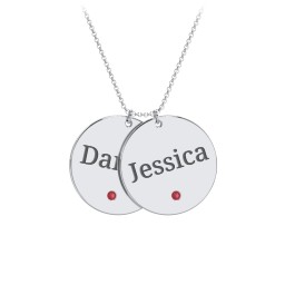 Engravable 2 Disc Pendant with Birthstone in 925 Sterling Silver with Garnet, Blue Sapphire, and Blue Topaz