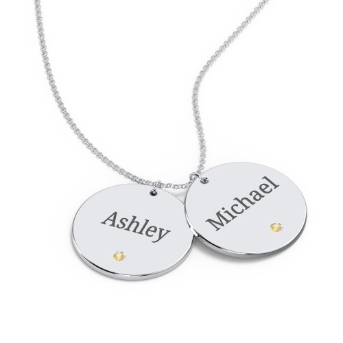 Engravable 2 Disc Pendant with Birthstone – Sterling Silver with Citrine