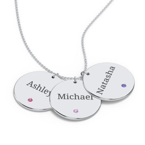 Engravable 3 Disc Pendant with Birthstone