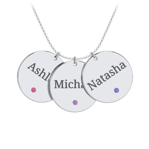 Engravable 3 Disc Pendant with Birthstone