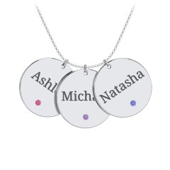 Engravable 3 Disc Pendant with Birthstone – Sterling Silver with Ruby, Amethyst, and Blue Sapphire