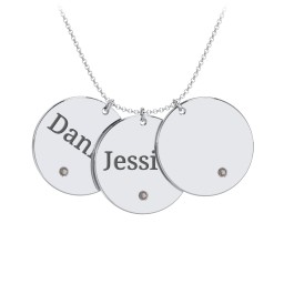 Engravable 3 Disc Pendant with Birthstone in 925 Sterling Silver with Smokey Quartz and Blue Topaz